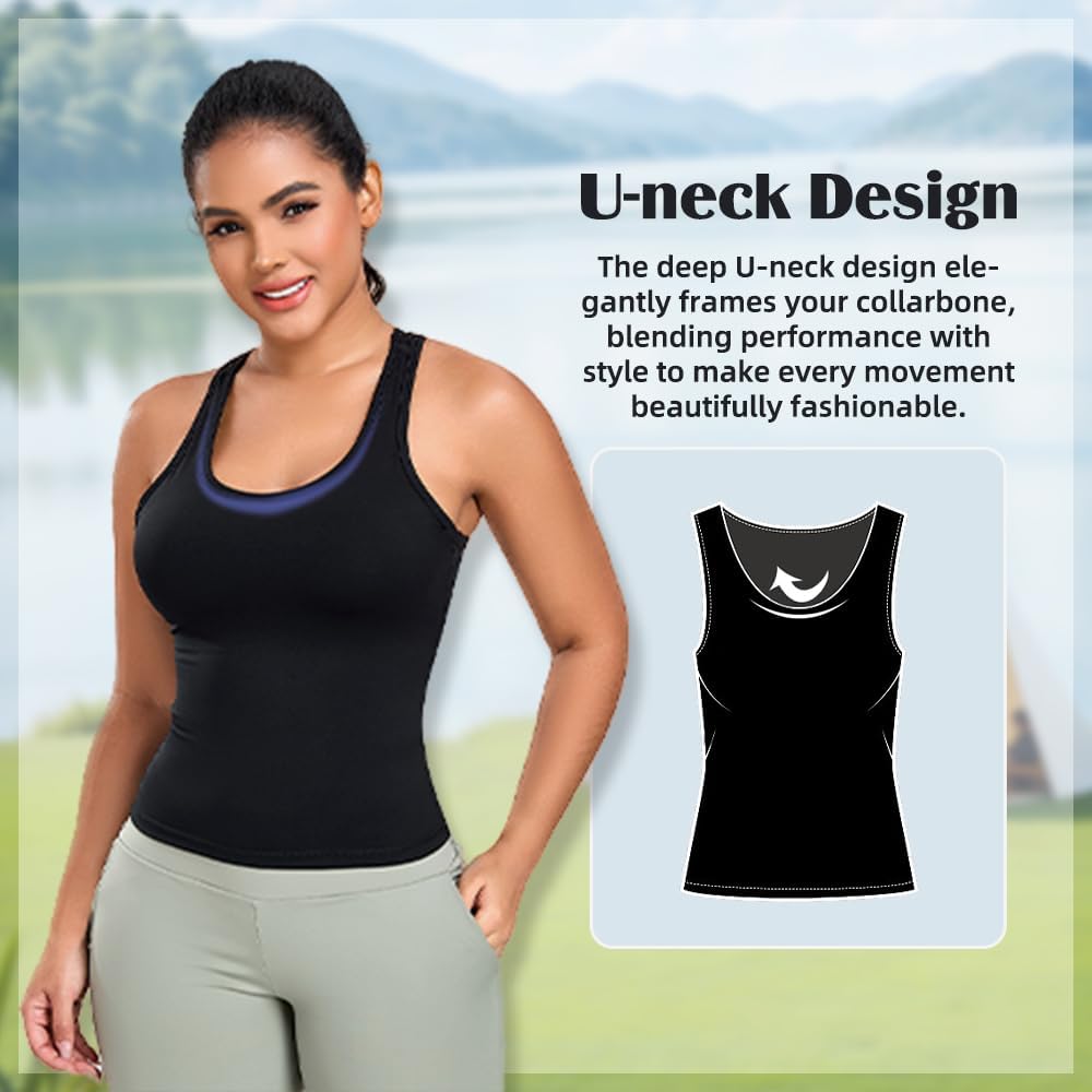 Yoga Racerback Tank Tops for Women Fitted Sleeveless Camisole Gym Workout Athletic Yoga Shirts Black - Image 6