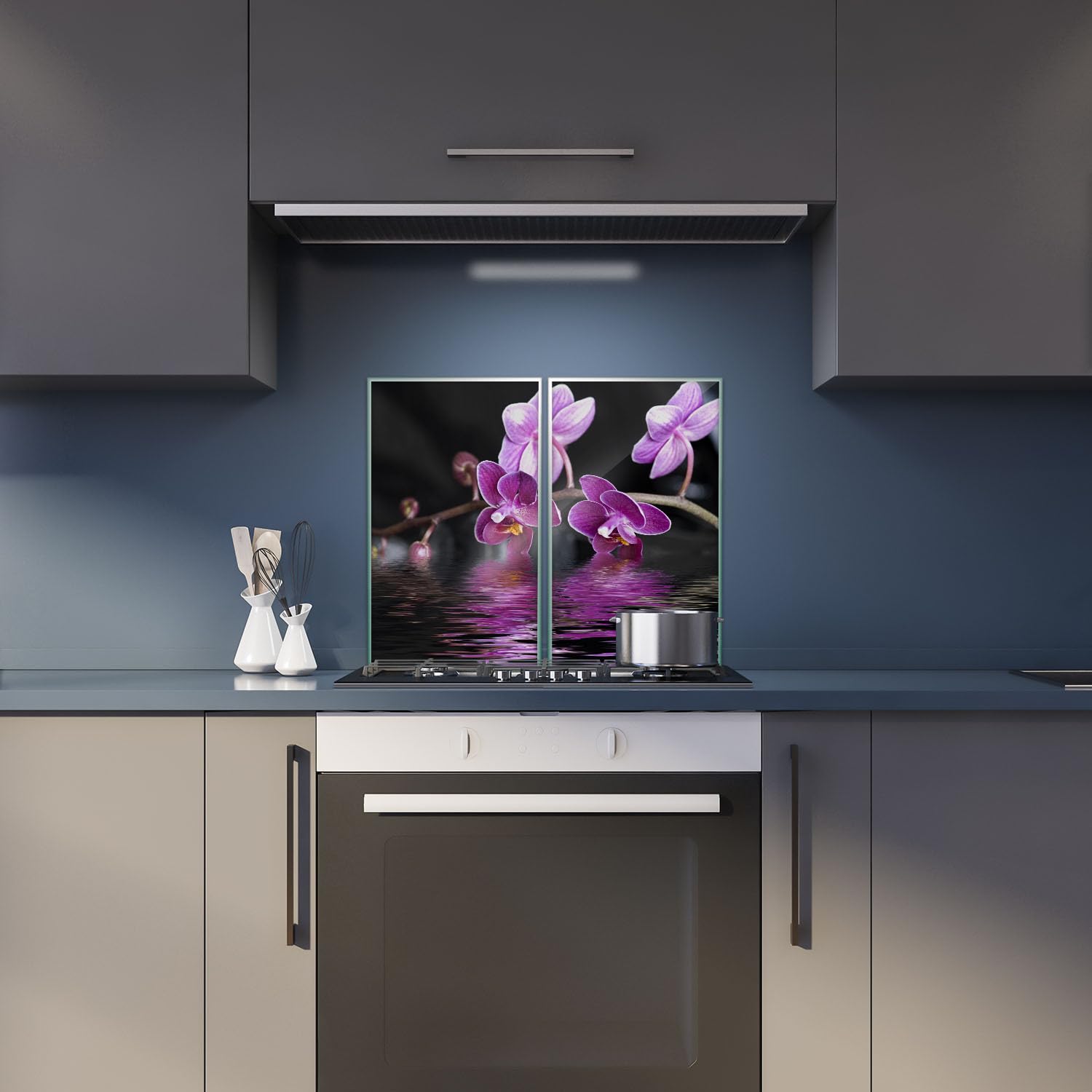 Herdabdeckplatte Abdeckung Ceranfeld Abdeckplatte Schneidebrett 2-Teilig 60x52 Orchidee Lila Spritzschutz Glasplatte Ceranfeldabdeckung Schutz Herdschutz Sicherheitsglas Glasschneidebrett 2x30x52