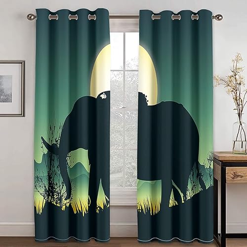Miniatura 2 de Cortinas de luz de luna de elefante, cortinas opacas de vida silvestre africana para sala de estar, patio, puerta, dormitorio, aislamiento térmico,
