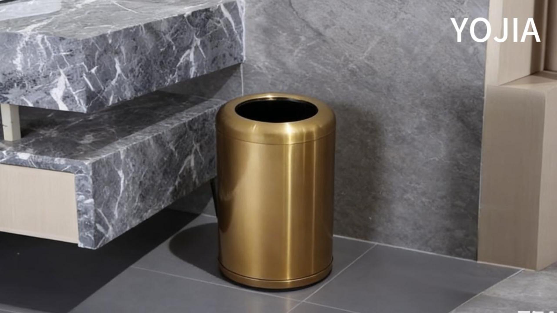 Image of 2.6Gallon /10L Bathroom Brass Trash Can, Bronze Brushed Gold Garbage Can, Stainless Steel Waste Basket, for Bedroom Hotel Powder Room Rv Home Toilet Office (135 Gold)