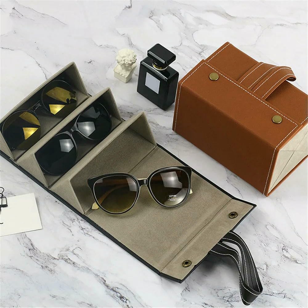 JJDFW Multifunktionale Aufbewahrungsbox für Schmuck und Brille, Geschenkbox, kariert, mehrere Fächer, Brillenetui aus PU-Leder