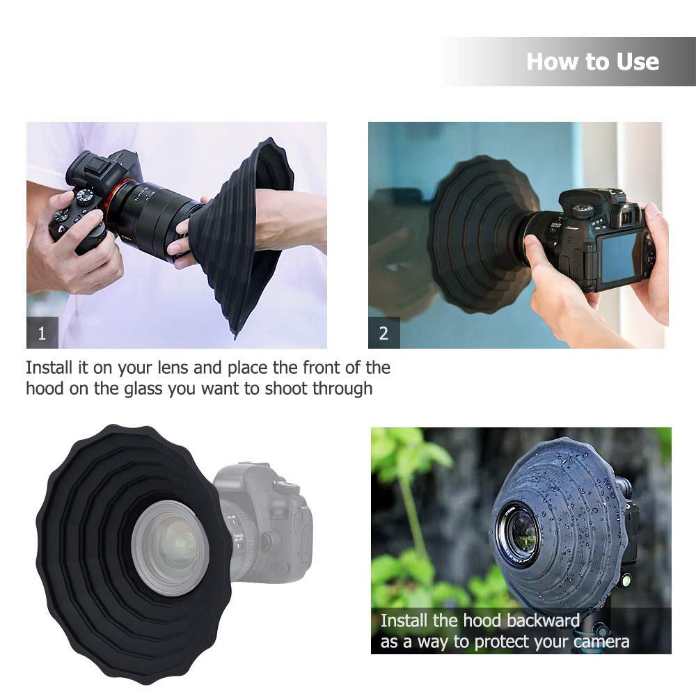 JJC Pare-Soleil Universel Pliable Anti-Reflet en Silicone pour Objectif D'appareil Photo Reflex Numérique Canon, Nikon, Sony, Fuji, Diamètre du Corps Entre 73 mm et 88 mm, Accessoire de Photographie
