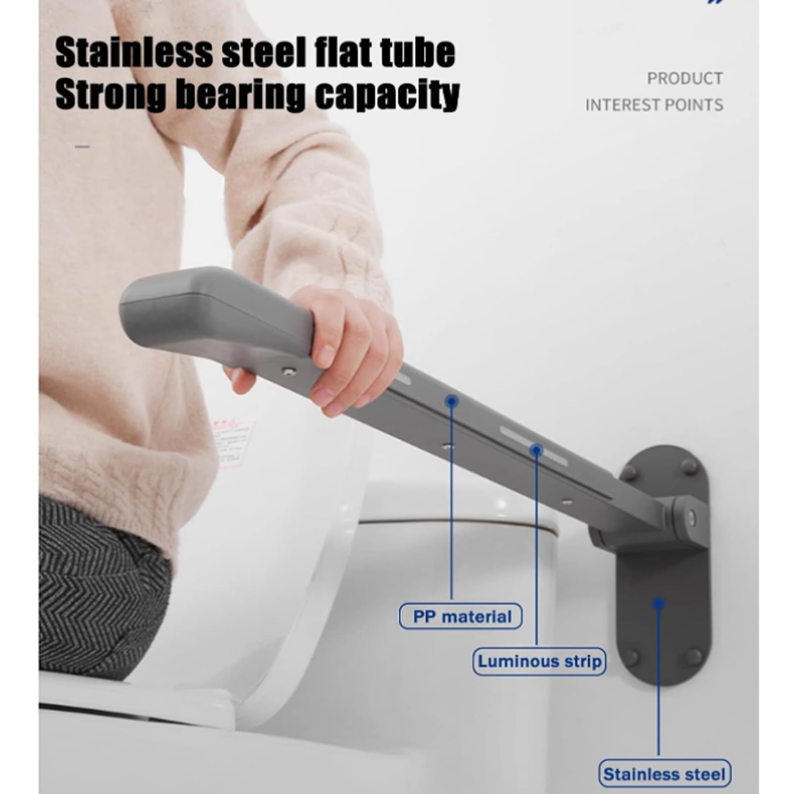 Barra De Agarre Sujeción Seguridad Abatible Baño Wc Inodoro, Barra De Asistencia Plegable Para Baño Giratoria Y De Plegado Compacto a Pared Para Personas Mayores, Discapacitadas (Black)