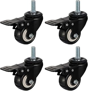 Ruedas giratorias pesadas: juego de 4 ruedas giratorias, ruedas for muebles de 2 pulgadas: poliuretano, negro, servicio pesado, montaje de vástago roscado, rodamientos dobles, resistente al desgaste,