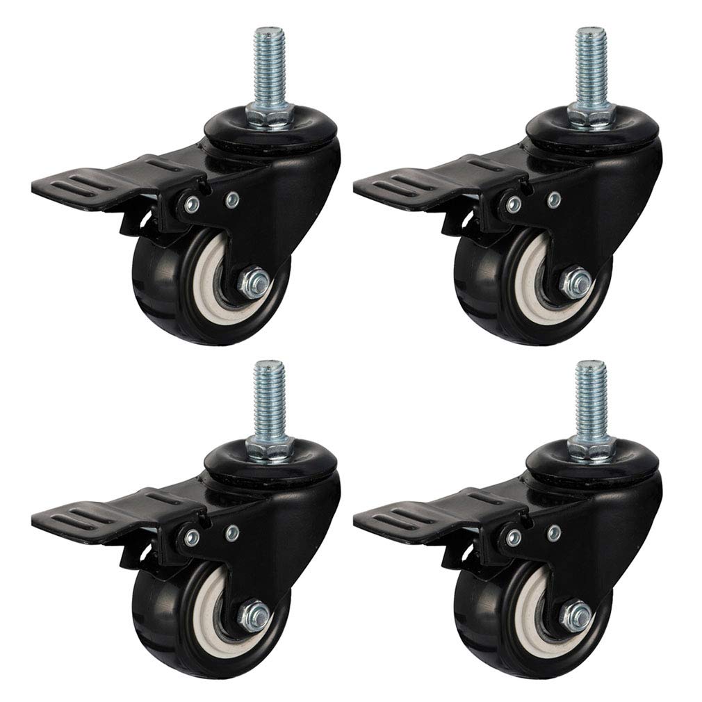 YUZGUHEY Set of 4 Swivel Caster Wheels 2in Polyurethane Heavy Duty Threaded Stem Mount Double Bearings for Coffee Table Cabinets(Brake,M10)