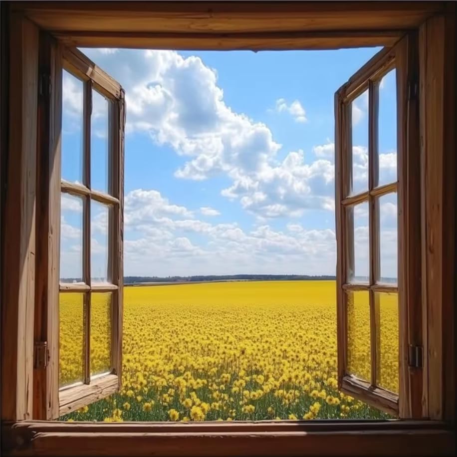 Tableau moderne effet 3D fenêtre ouverte affiche paysage pour bureau