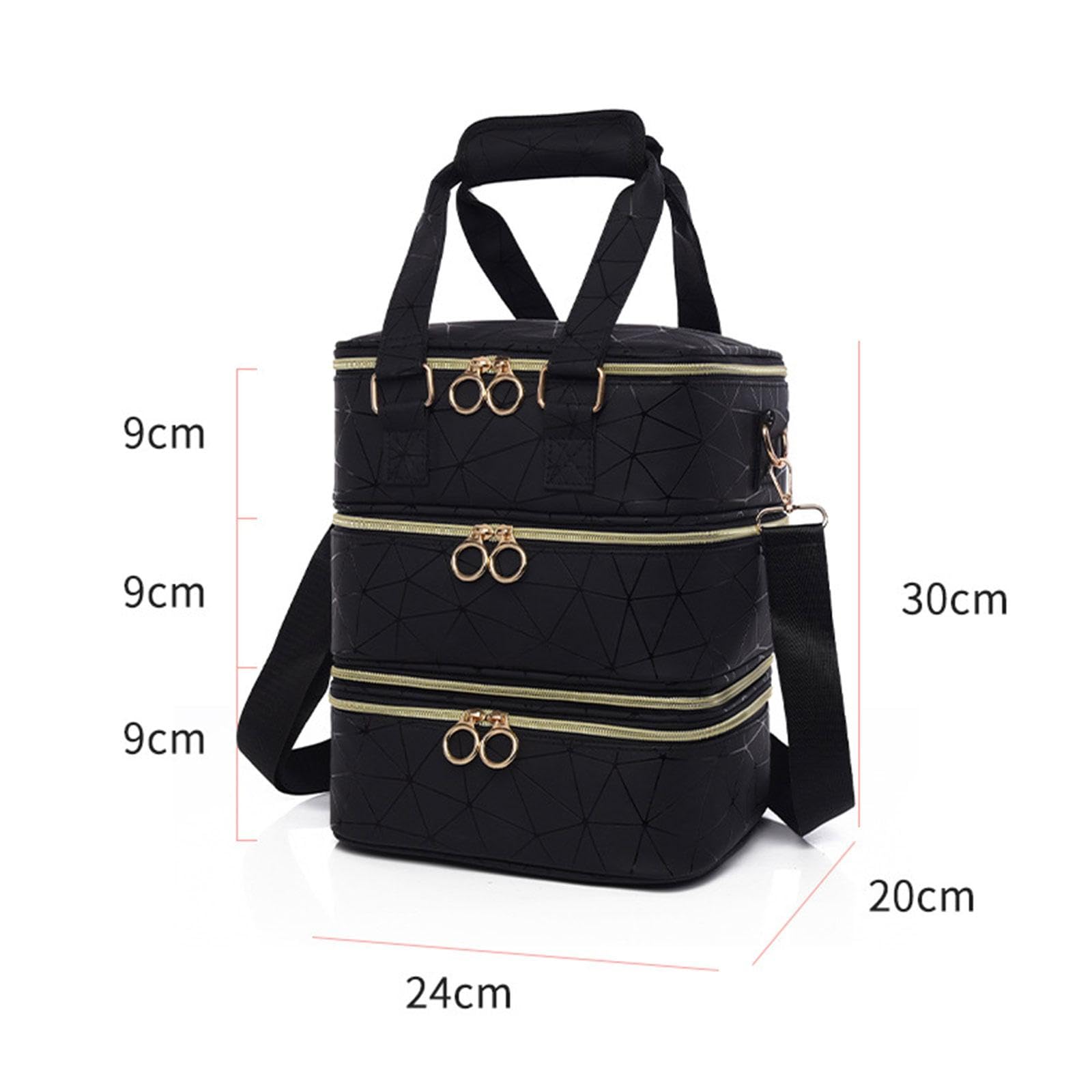 Nagellack Aufbewahrungstasche Organizer Tasche Koffer mit Drei Schichten Und Stabilem Griff Aus Oxford Stoff für Unterwegs Persönliche Pflege Geschenk, Schwarz