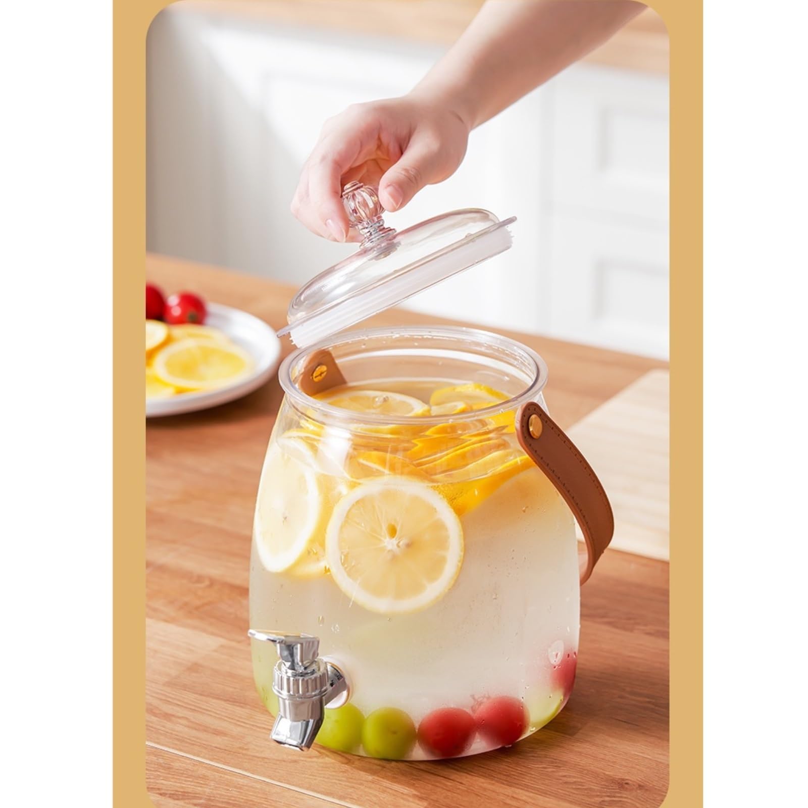 getränke spender Kunststoff-Getränkespenderbehälter mit Edelstahlzapfen und Griff, eisgekühlter Saft, Limonade for Partys kühlung(3L)