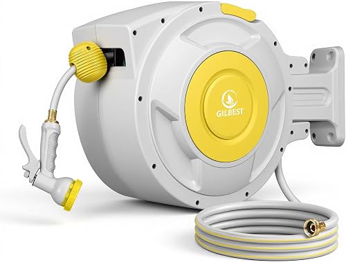5/8" x 100 ft Retractable Garden Hose Reel, Heavy Duty Water Hose Reel