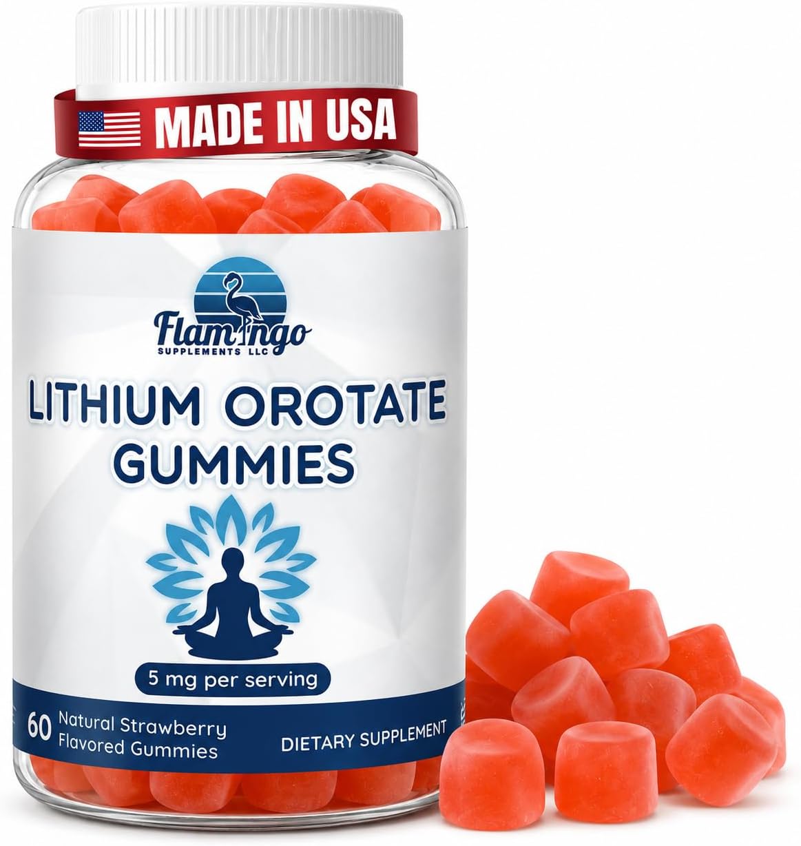 Lithium Orotate Gummies 5mg (Per Serving) – Chewable Lithium Supplement – Gentle Daily Support – Vegan, Non-GMO – 60 Gummies