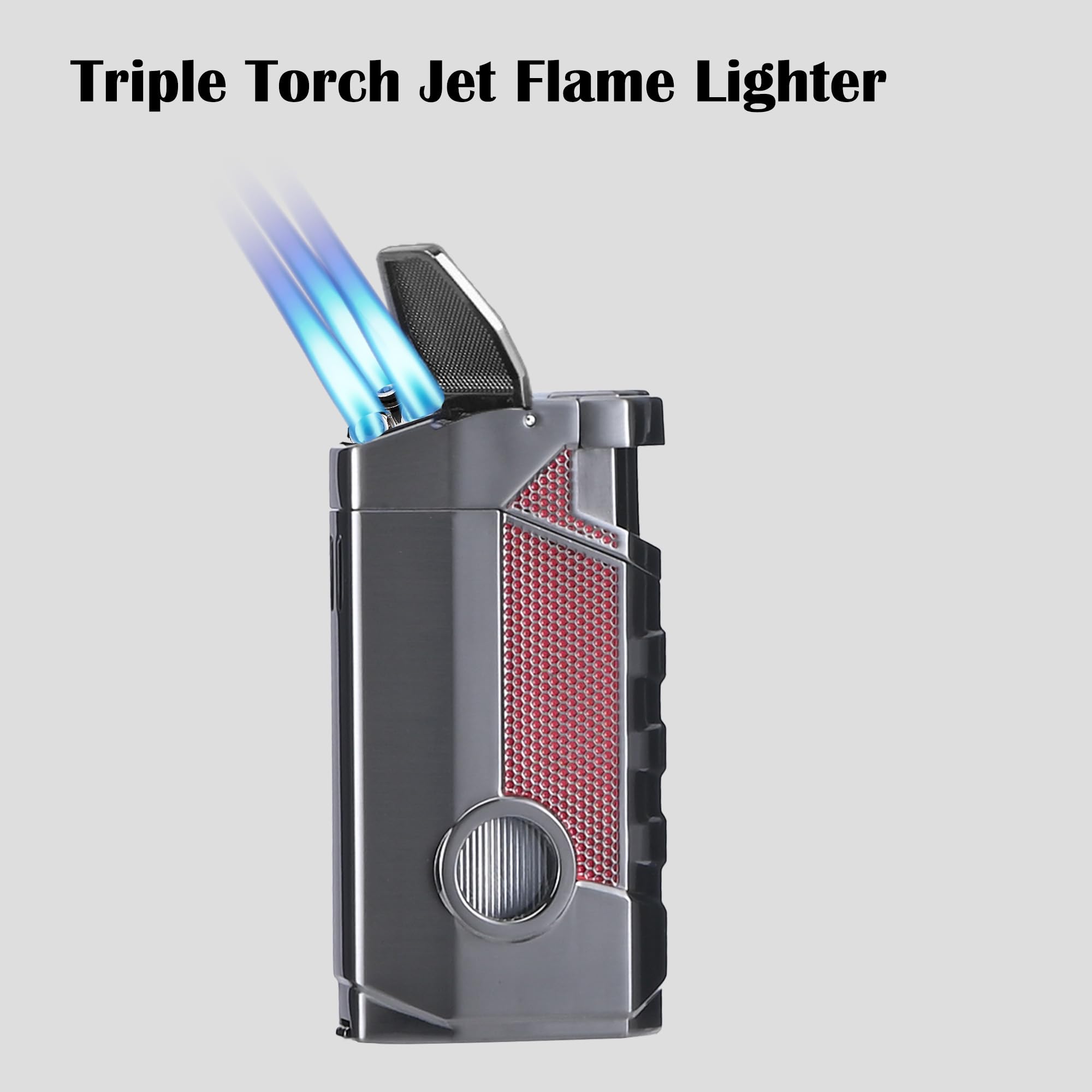 Reetsing Torch Lighter, Refillable and Adjustable Flame Butane Torch Lighter,Windproof Triple Jet Flame Torch Lighter with Holder,Multi-Functional Lighter Accessory Premium Gift for Men