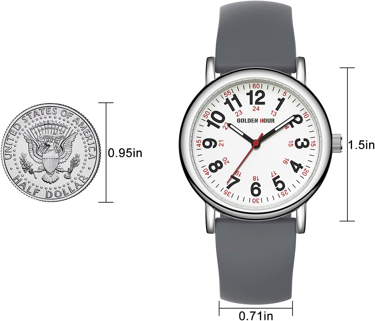 GOLDEN HOUR Waterproof Nurse Watch for Medical Professionals, Students Women Men - Military Time Luminouse Easy Read Dial, 24 Hour with Second Hand, Colorful Silicone Band - Image 4