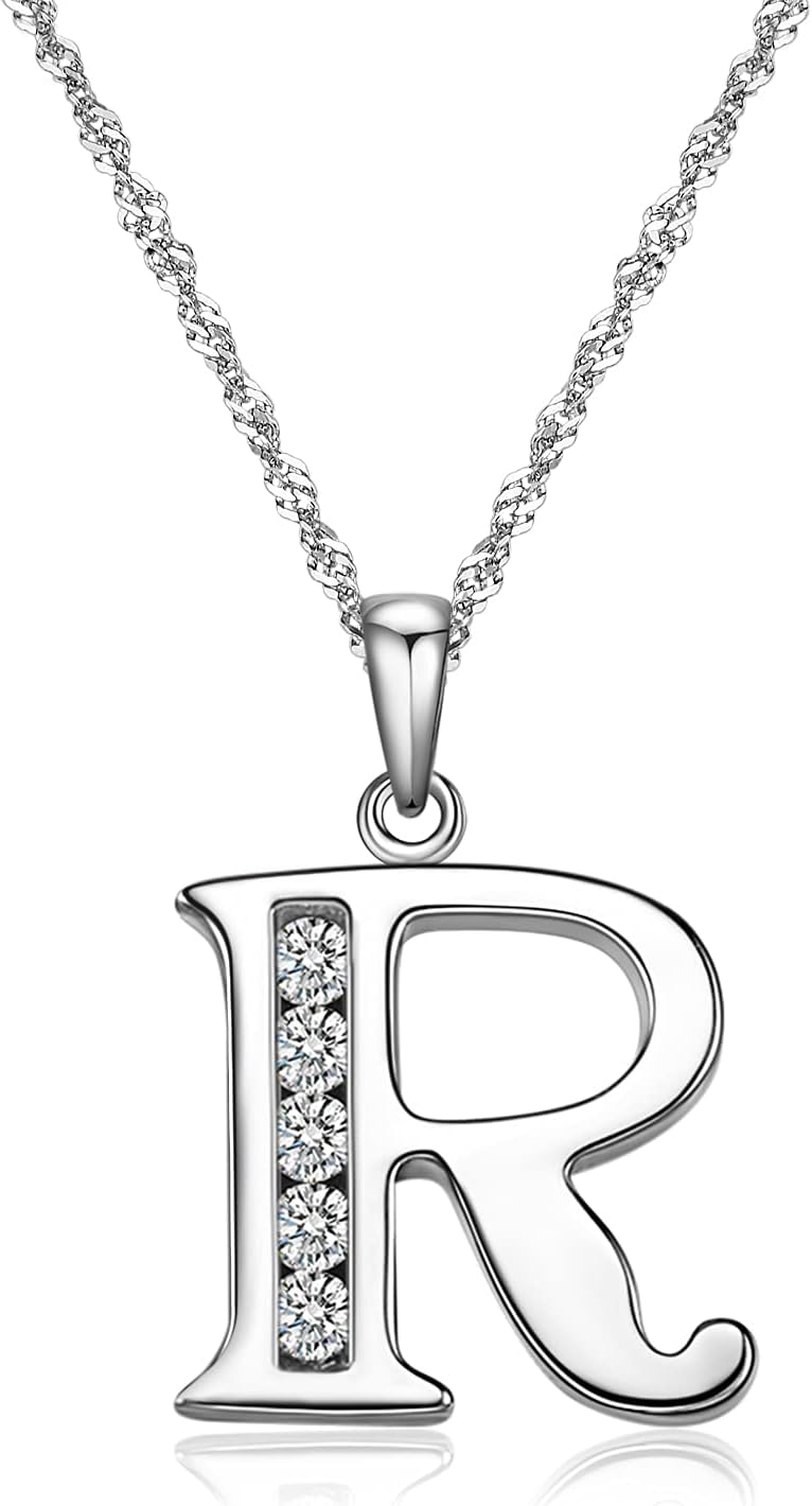 Gemschest'Gemschest Graduation Gifts Initial Necklace S925 Sterling Silver Jewelry Cubic Zirconia Letter Alphabet Phase Pendant Necklace Mother Day for Mom Women Ladies Teen 18'' Chain'