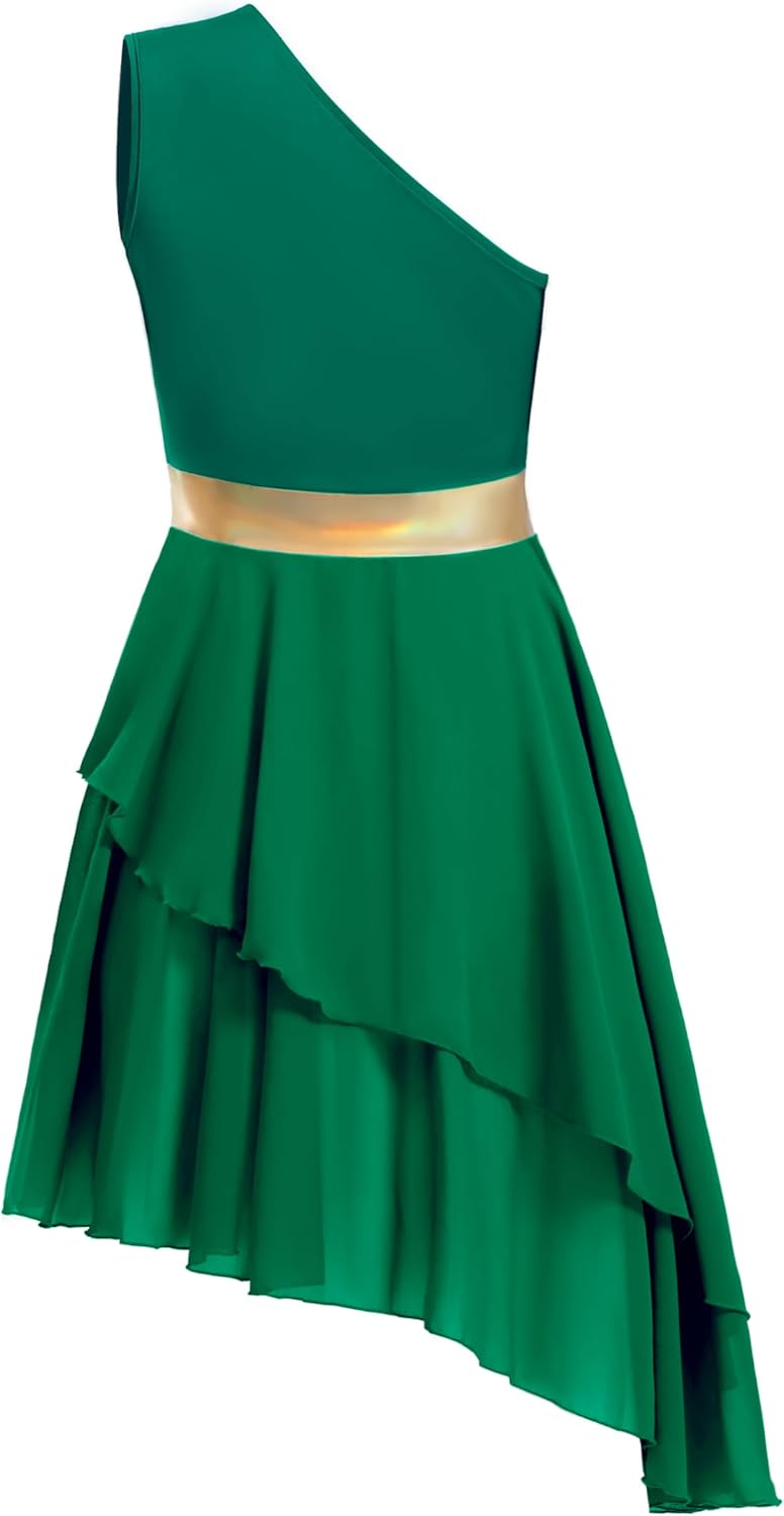 Women's Praise Dance Dress One Shoulder Liturgical Worship Overlays Dress Irregular Hem Lyrical Dancewear - Image 3