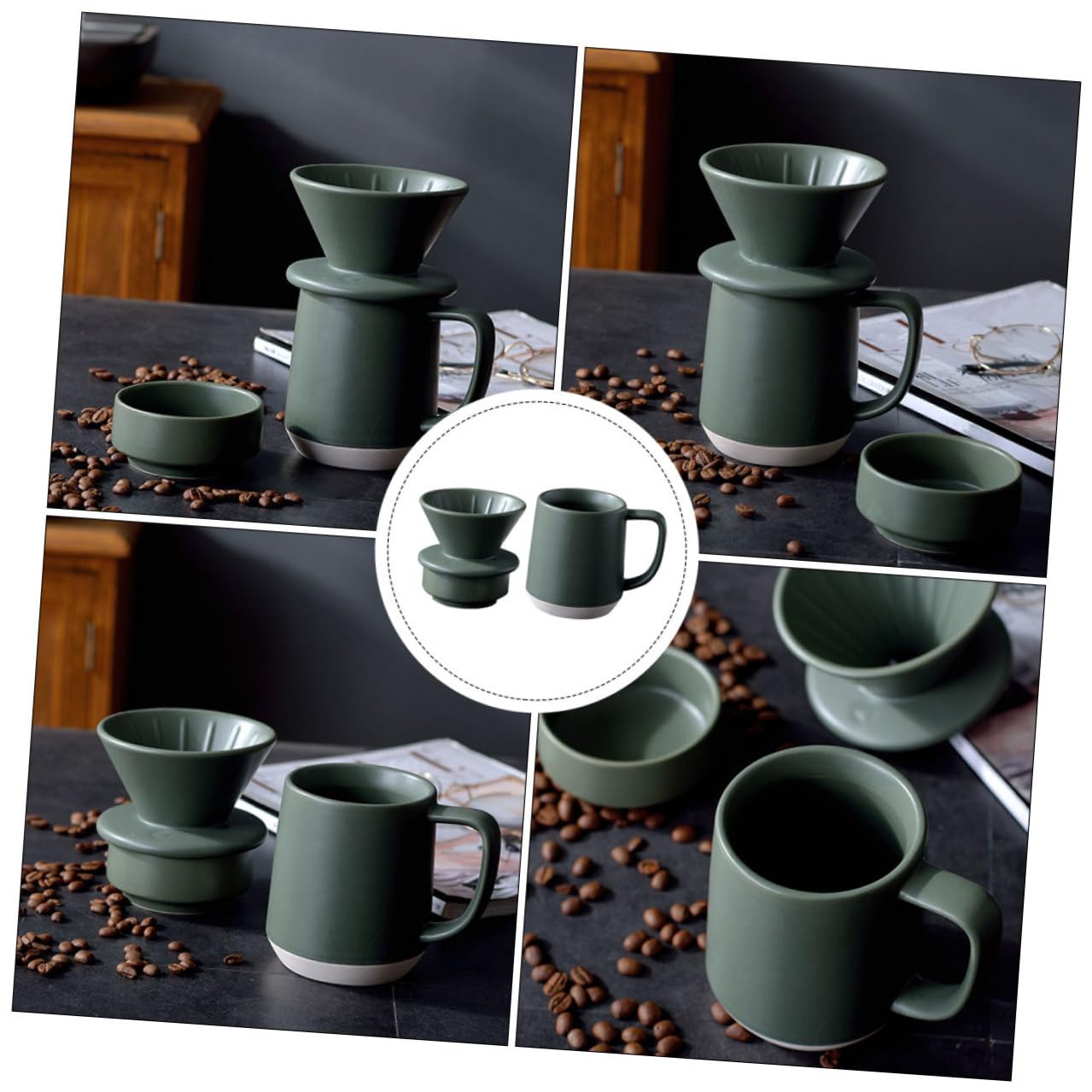 Taza de Filtro de Café de Cerámica Verde, Juego Portátil