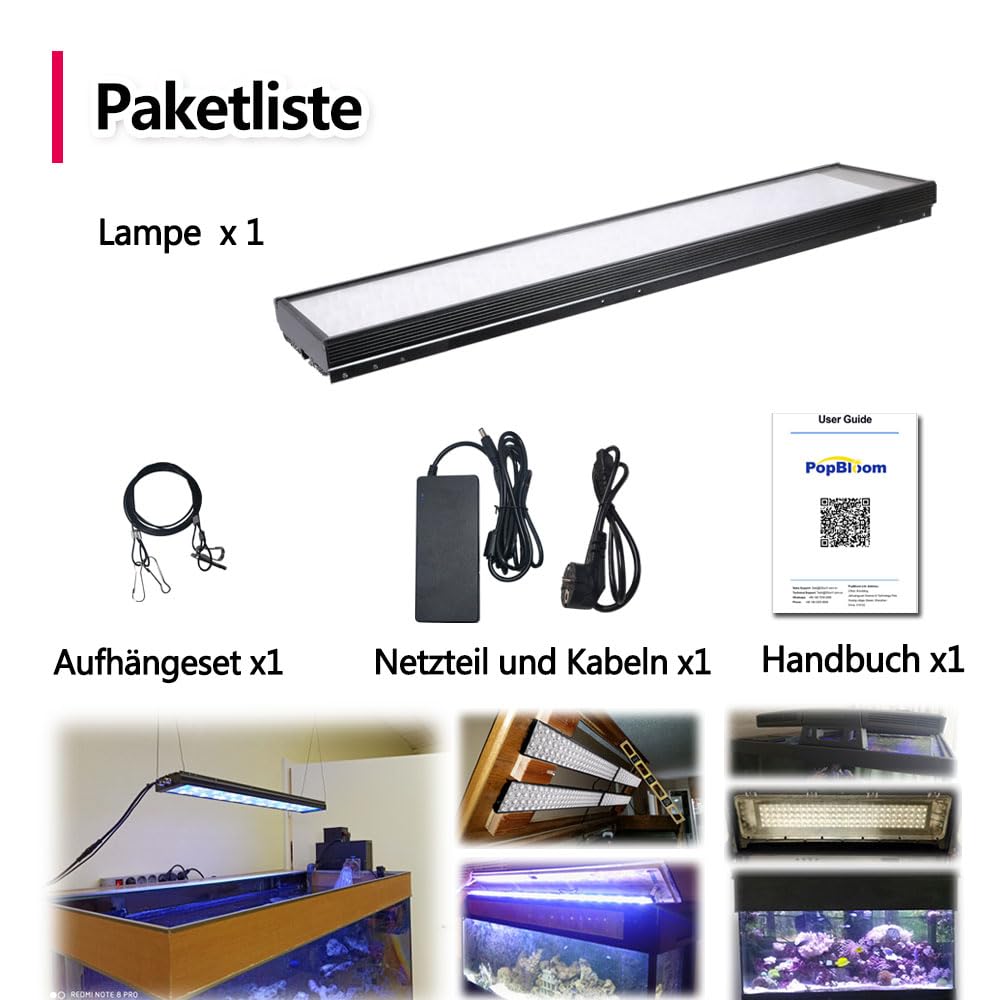 PopBloom H75 WiFi Meerwasser LED Lampe, Vollspektrum Led Aquarium Beleuchtung für Reef Coral SPS/LPS Fischaquarium, APP unterstützt Deutsch (75cm für 75-90cm)