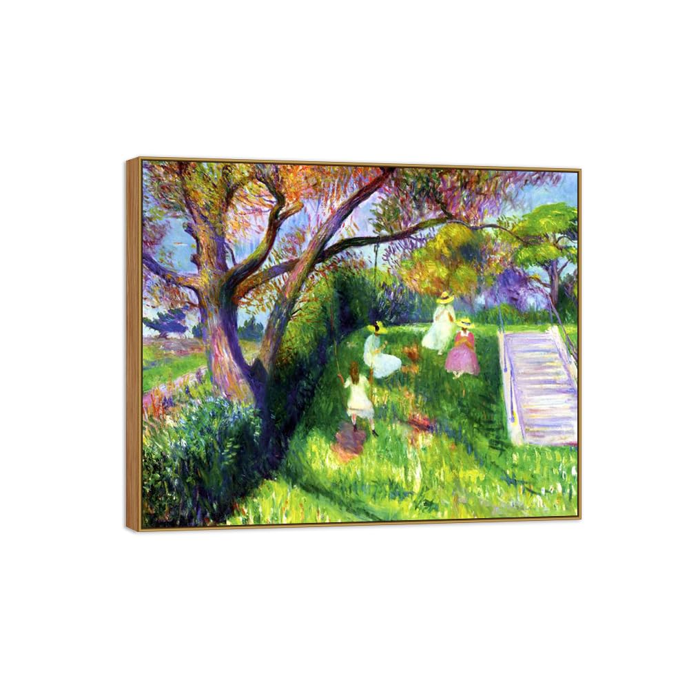 SDYSKKUG William Glackens Canvas Wall Art Prints for Living Room. Swing 85x70cm Wood Frame