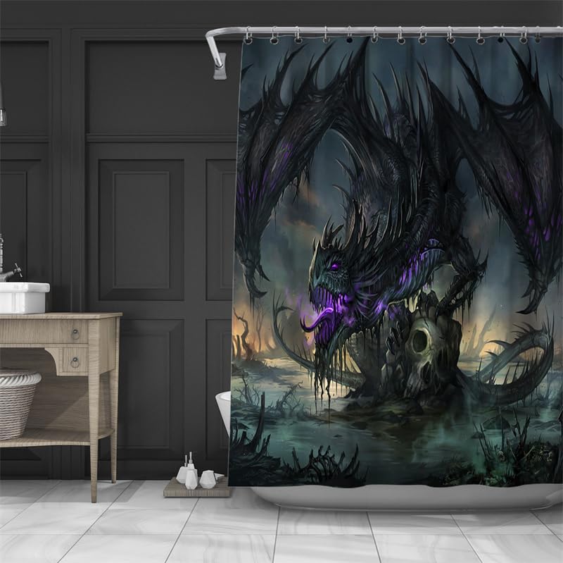 Rideau de douche dragon violet occultant et étanche pour douche - 2