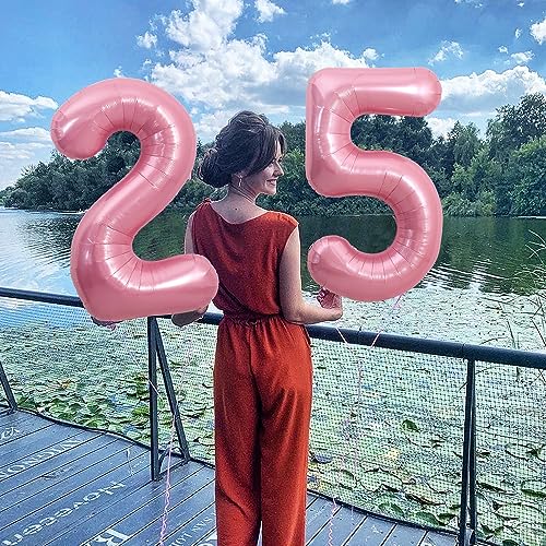 Image of TONIFUL 40 Inch Light Pink Large Numbers Balloons Number 25 Helium Balloons Pink Foil Mylar Big Digital 25 Pastel Balloons for 25th Birthday Party 25th Anniversary Supplies Decorations