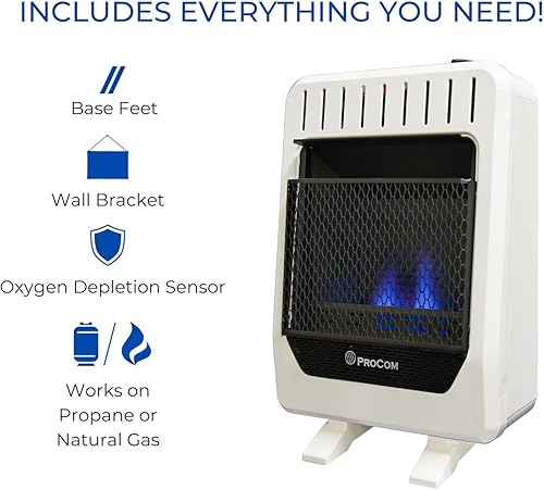 Miniatura 5 de HearthSense Calentador de llama azul sin ventilación de combustible dual con base - 10,000 BTU, control manual - Modelo # BF10M-B