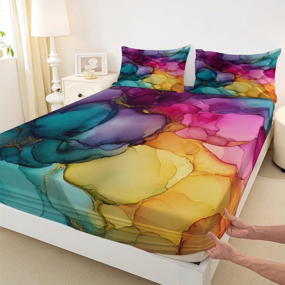 Drap Housse 200x200 cm Coloré Grand Bonnet 30 cm en Microfibre