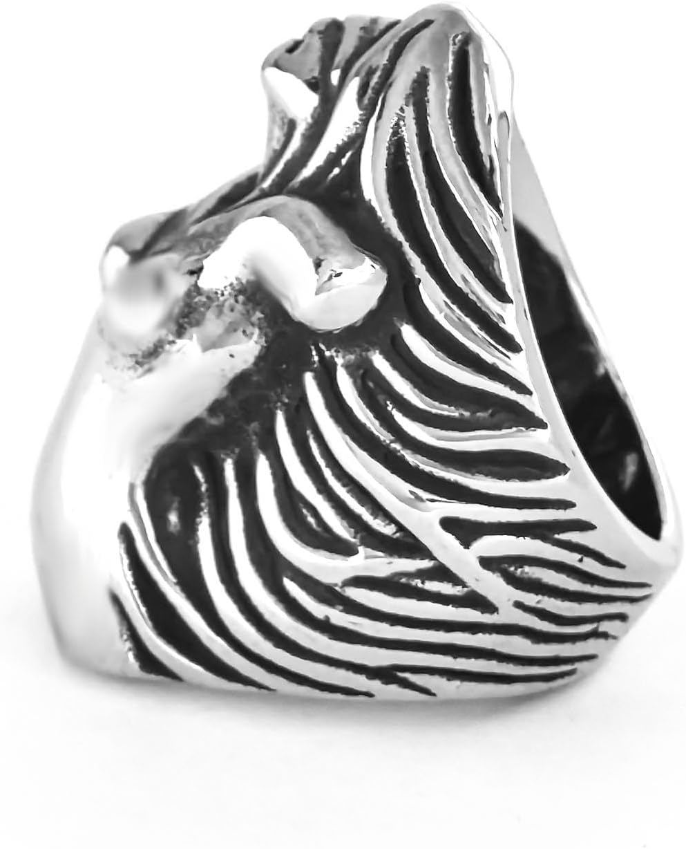 JAJAFOOK Gothic Biker Angel Rings for Men Vintage Heavy Stainless Steel Goddess Biker Womens Body Ring for Medusa Color Silver - Image 4