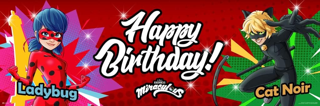 Miraculous Ladybug Birthday Decorations Party Banner Decor Lady Bug And Cat Noir Backdrop Poster Cool Wall Art Print Poster 12x36