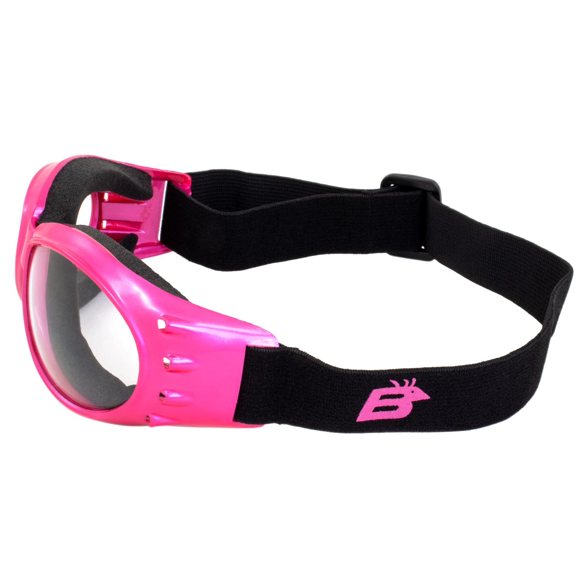 Birdz Eyewear Eagle Lot de 2 paires de lunettes de moto rembourrées pour femme Monture rose avec verres miroir transparents et roses