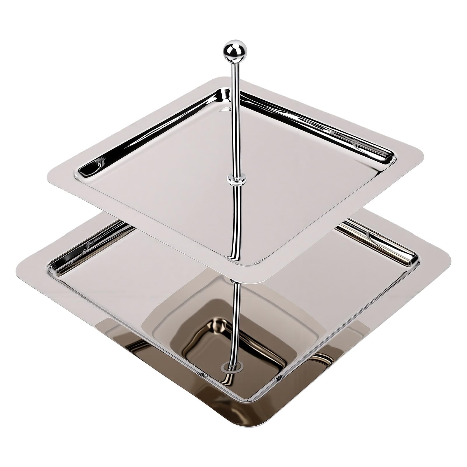 2 Livelli Porta Dessert in Acciaio Inox, Vassoio Servizio Cupcake