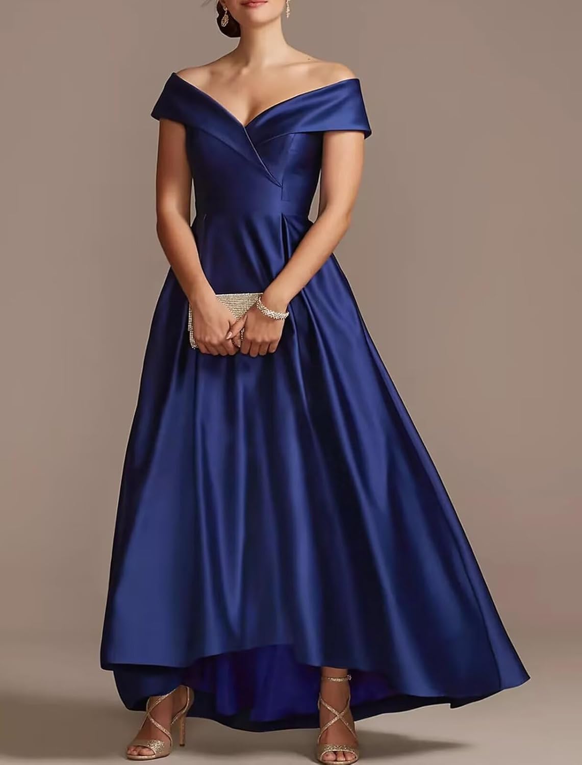 Satin Mother of The Bride Dresses for Women Ankle Length Off The Shoulder Wedding Guest Dress A Line Evening Gown