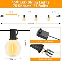GLUROO 45m Kültéri Fényfüzér G40 LED Izzóval Meleg Fehér Vízálló 7