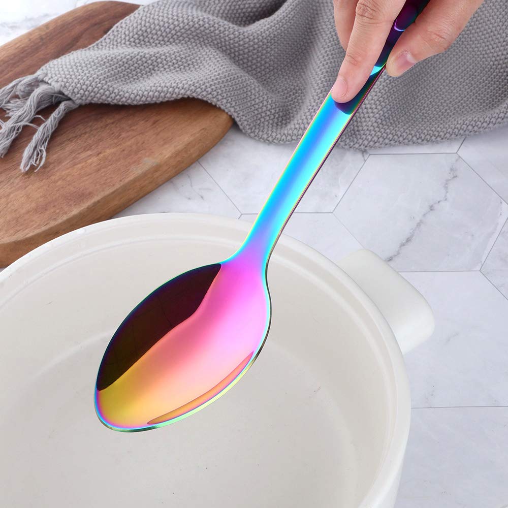 dongbo Juego de 6 cucharas de servir de acero inoxidable, cuchara de catering de 13 pulgadas, juego de cubiertos de mango largo, cuchara de cucharón grande, cucharas de banquete de cocina, aptas para