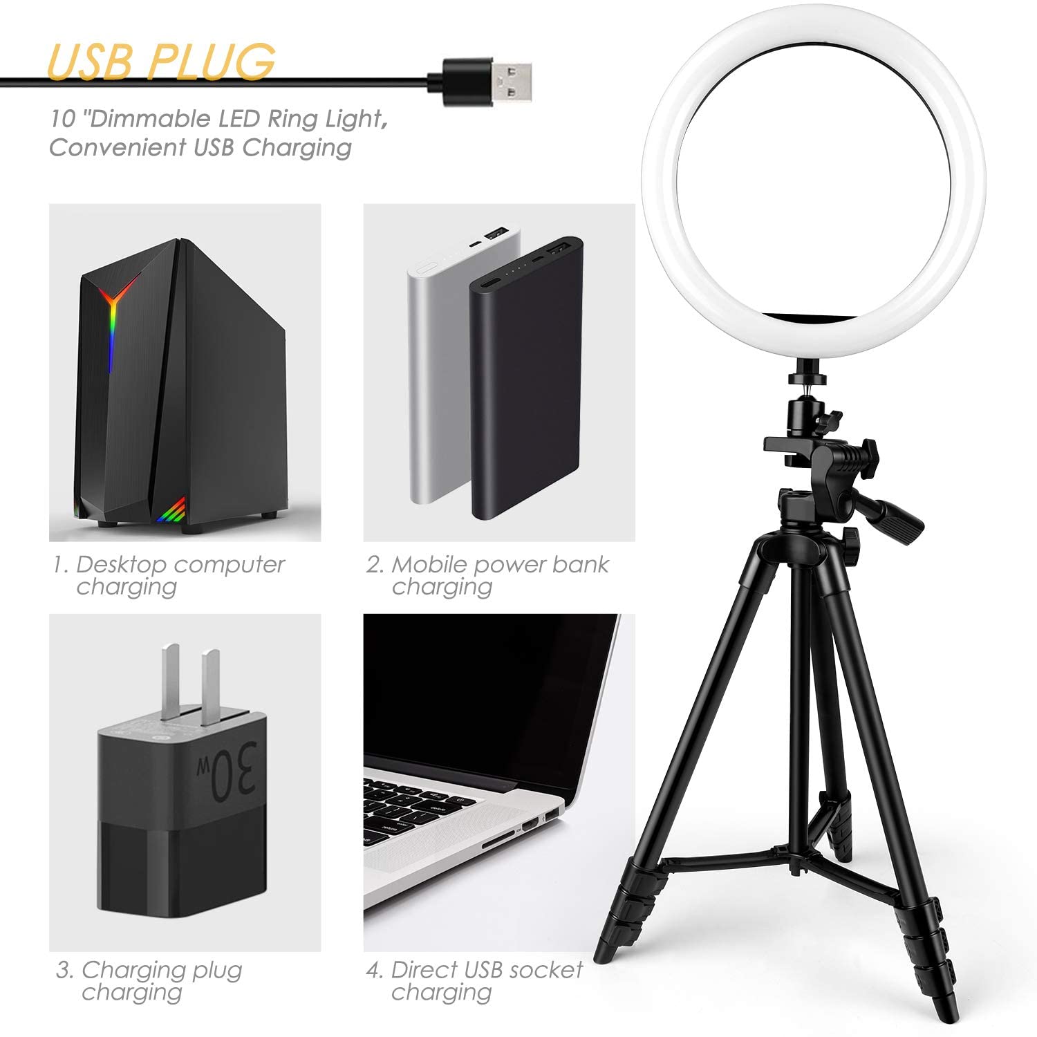 10" Ring Light, Luce Per Selfie Telecomando con Trepiedi per Cellulari, 3000k-5600k 3 Modalità e 10 Luminosità, Luce ad Anello USB per Tik Tok/Youtube/Trucco/Selfi