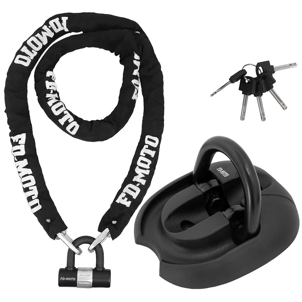FD-MOTO Lucchetto a catena per moto e moto, in acciaio temprato, 2 m x 10 mm, con ancoraggio a terra