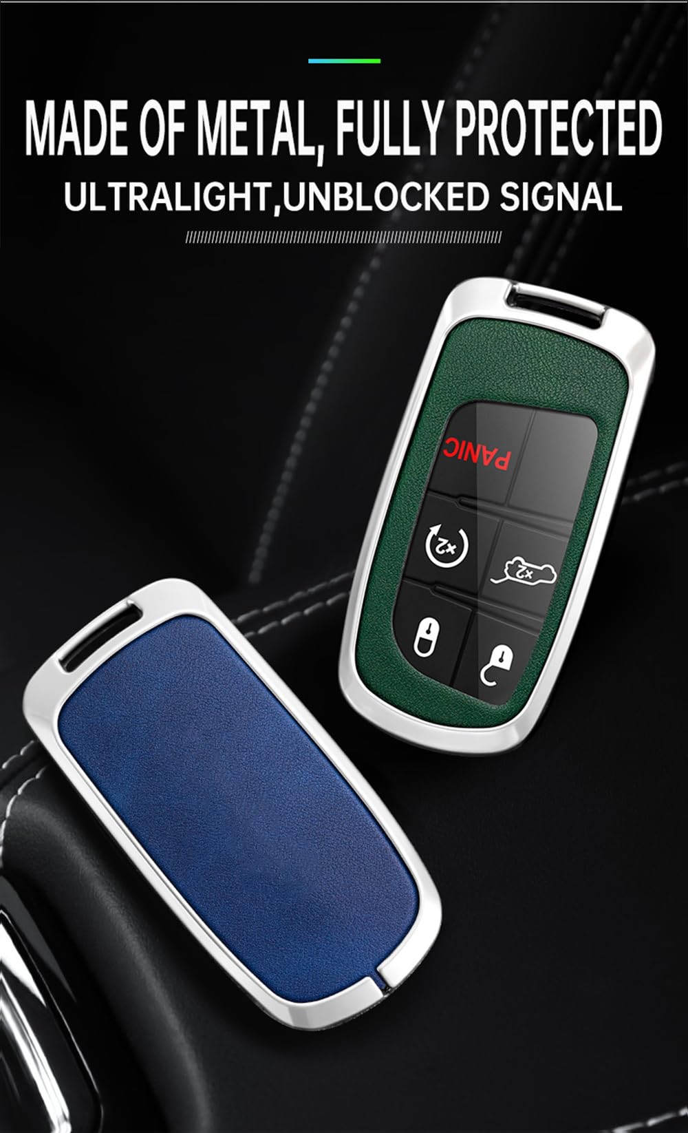 ontto Etui na kluczyki samochodowe pasuje do Dodge, metalowe, skórzane, etui ochronne do Jeep Cherokee, etui na klucze do FIAT 500X, breloczek do kluczy do Chrysler 300C, etui na klucze 2/3/4/5