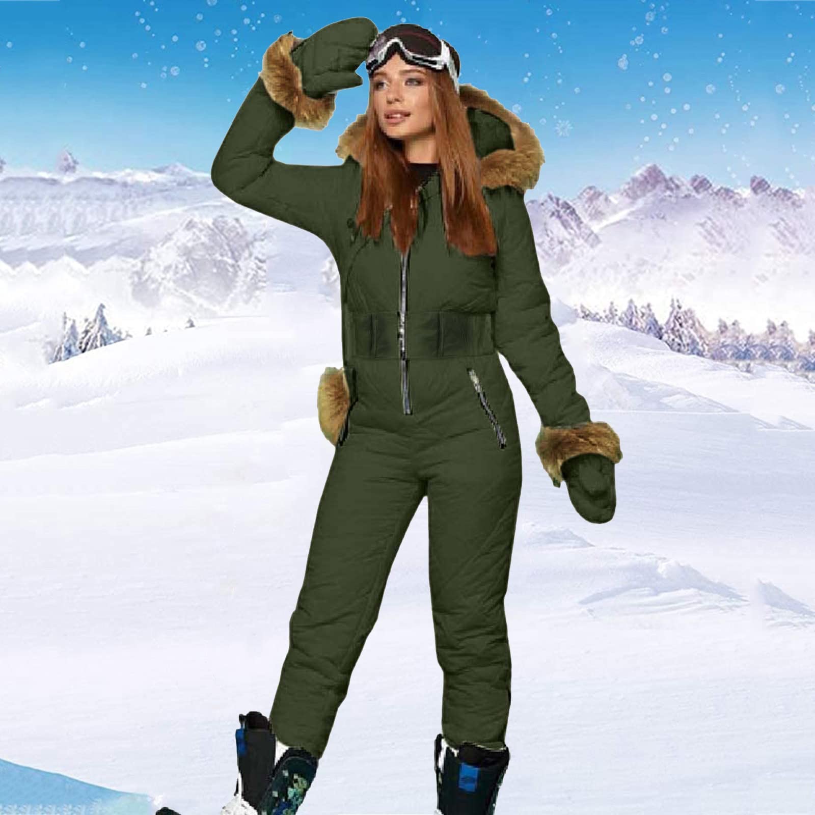 Ski-Overall für Damen, mit Reißverschluss, Ski-Anzüge, für den Winter, Outdoor, einteiliger Skianzug, wasserdichte Jacke, Schneeanzug und nicht abnehmbare Outdoor-Sporthose, modischer klassischer