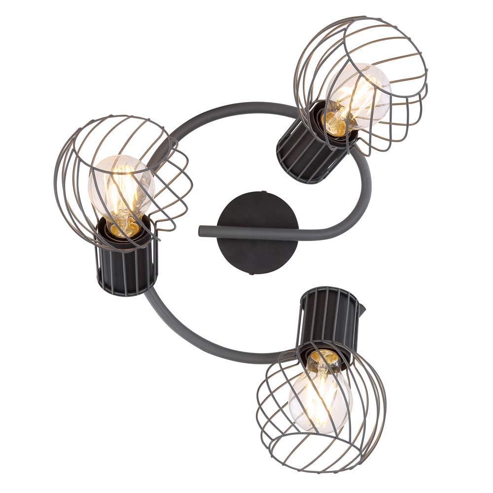 Lampada da soffitto con gabbia in metallo a 3 luci, faretti mobili
