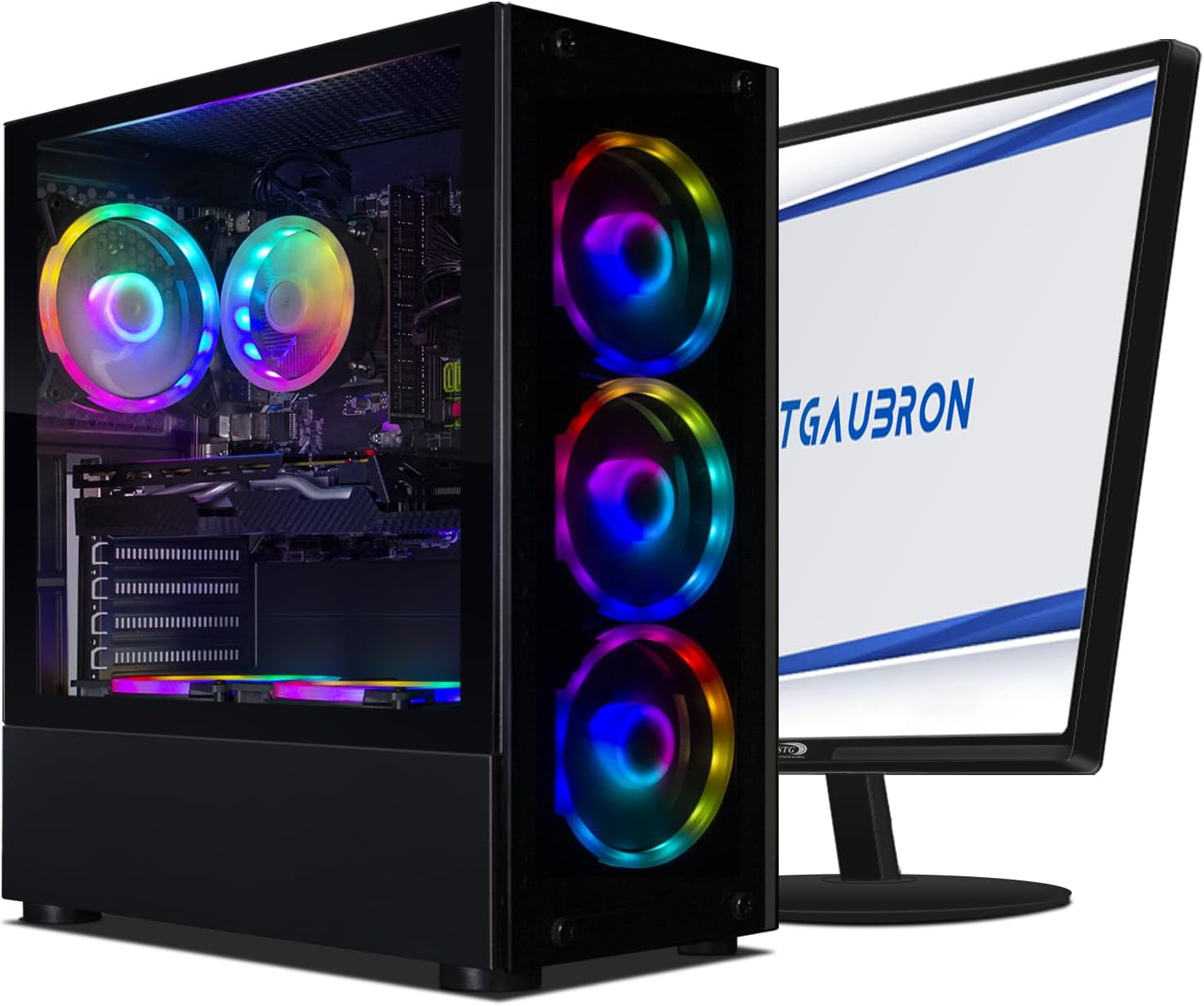 STGAubron Gaming PC Bundle with 24Inch FHD LED Monitor-GeForce RTX 2060 6G, AMD Ryzen 5 Pro 2600 up to 3.9G, 16G, 512G SSD, RGB Fan x 6, Windows 11 Home