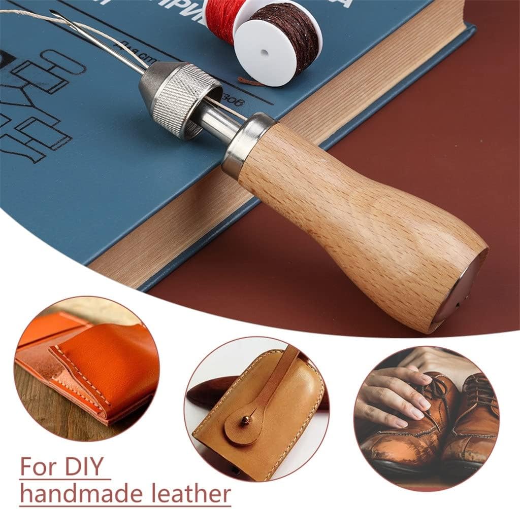 HIONJIN Leather Sewing Awl Kit Lock Stitching Hand Stitche Tool with Replacement Spools for Leather Punch Awl Hand Repair Tools