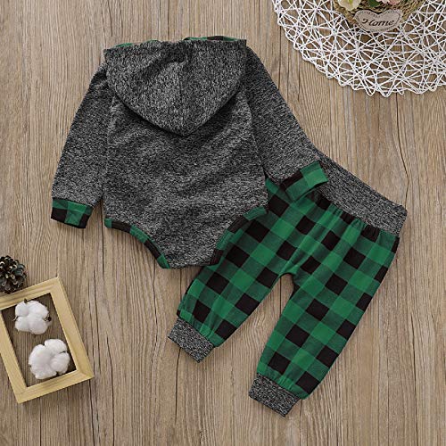 Borlai Baby Kerst Hoddie Plaid Outfits Hodded Romper Broek Kleding Set 0-18 maanden - Afbeelding 4