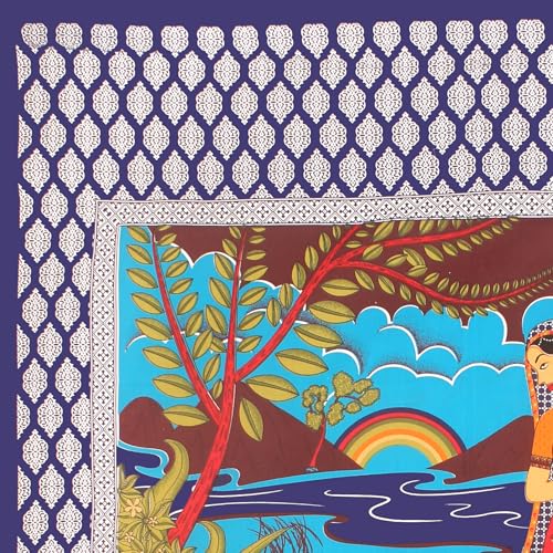 Image of JAIPUR PRINTS 100% Cotton Bedsheet for Double Size Bed bedsheets Rajasthani Jaipuri Printed Double Size Bedsheet with 2 Pillow Cover / 90x100 inch / 235x215 cm / (Blue)