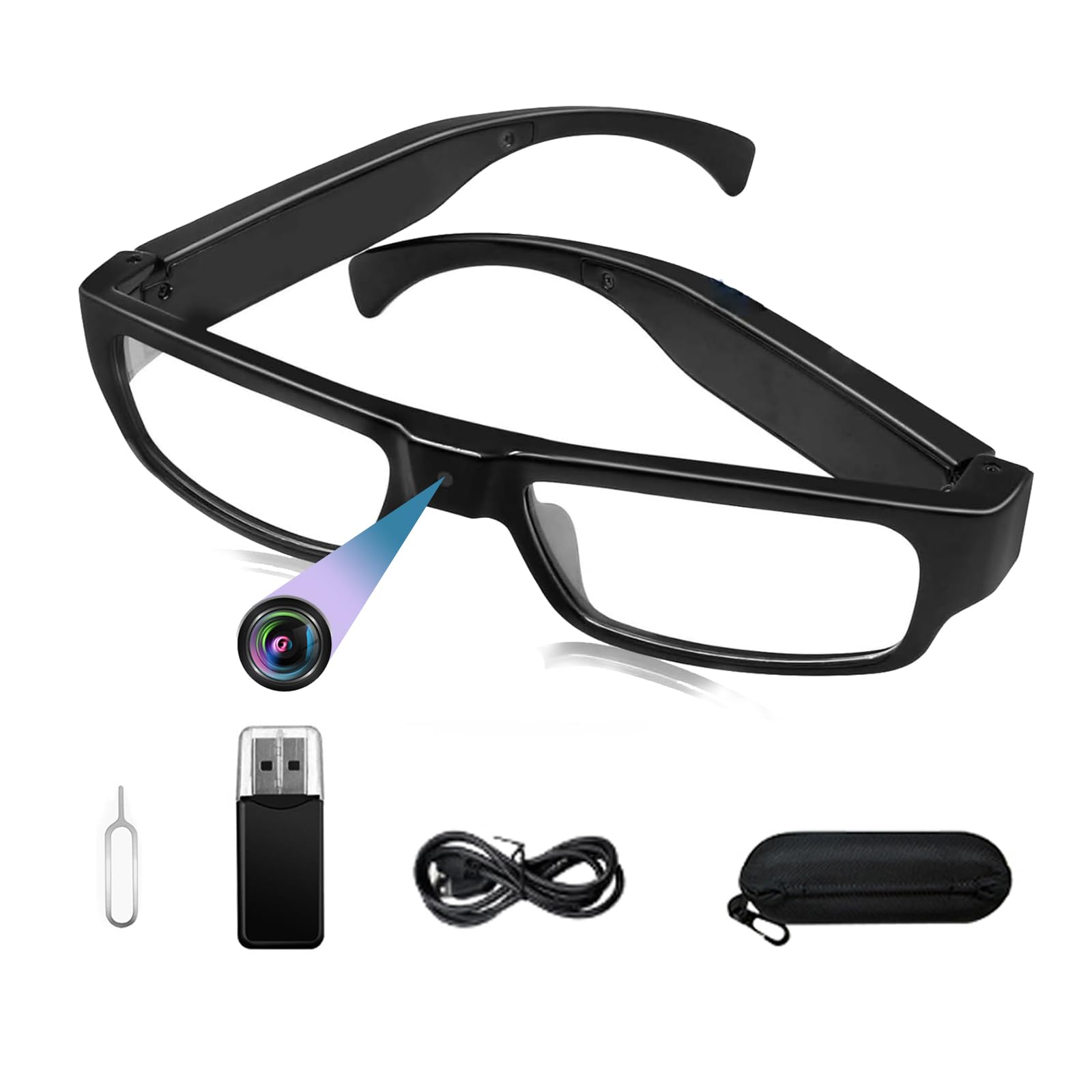 cyi Kamerabrille HD 1080P, Kleine Videokamera POV Körperkameras, Tagbare Sportbrille Kamera Foto/Video Aufnahmen, Action-Brille Für Sport, Radfahren, Wandern usw.