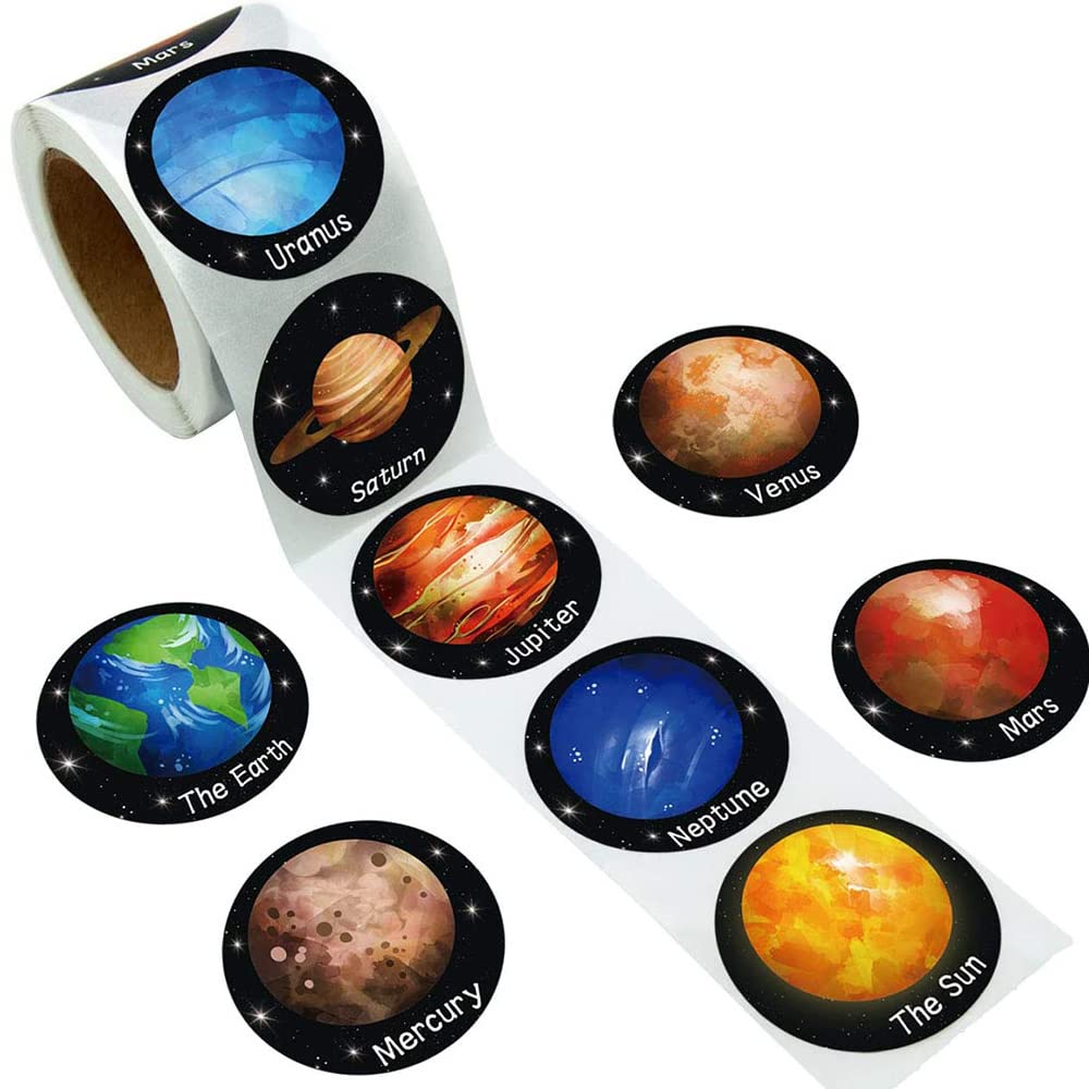 100-500 Pcs Round Universe Outer Space Stickers Solar System Earth Mars Jupiter Planet DIY Sealing Party Decals Stationery Toy-XQ - 2.5cm - 500 Pcs