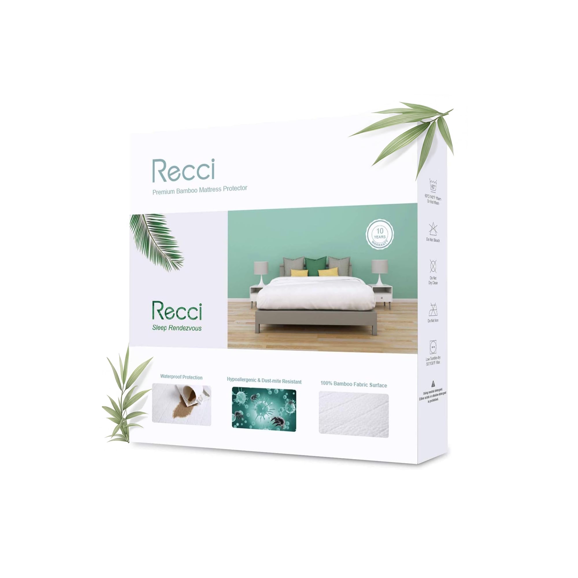 RECCI Bambus Wasserdichter Matratzenschoner 180 x 200 cm, Atmungsaktiv Matratzenauflage, Anti-Allergie, gegen Milben, Matratzenschutz für Baby Kinder Haustier [180 x 200 ] 1 Stück