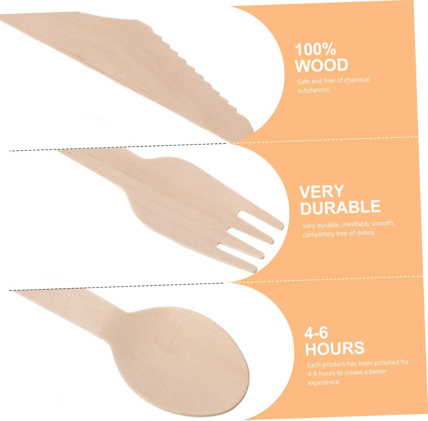Portable Wood Cutlery 6 Sets 18Pcs with Knife Fork Spoon Beige