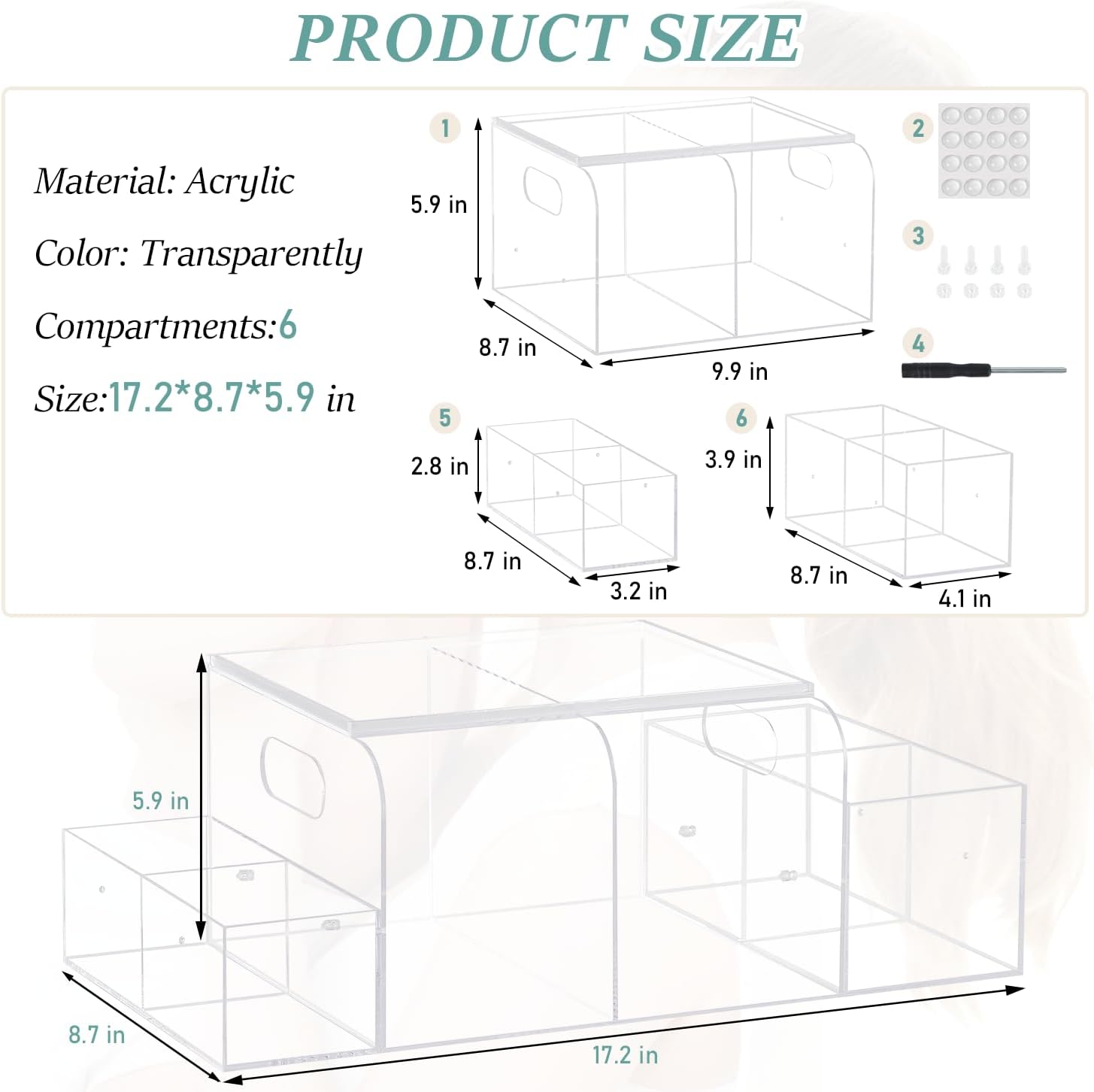 Jumyee Acrylic Diaper Caddy, Changing Diaper Table Organizer, Tabletop Detachable Clear Diaper Storage Organizer for Diapers, Wipes, and More Baby Stuff