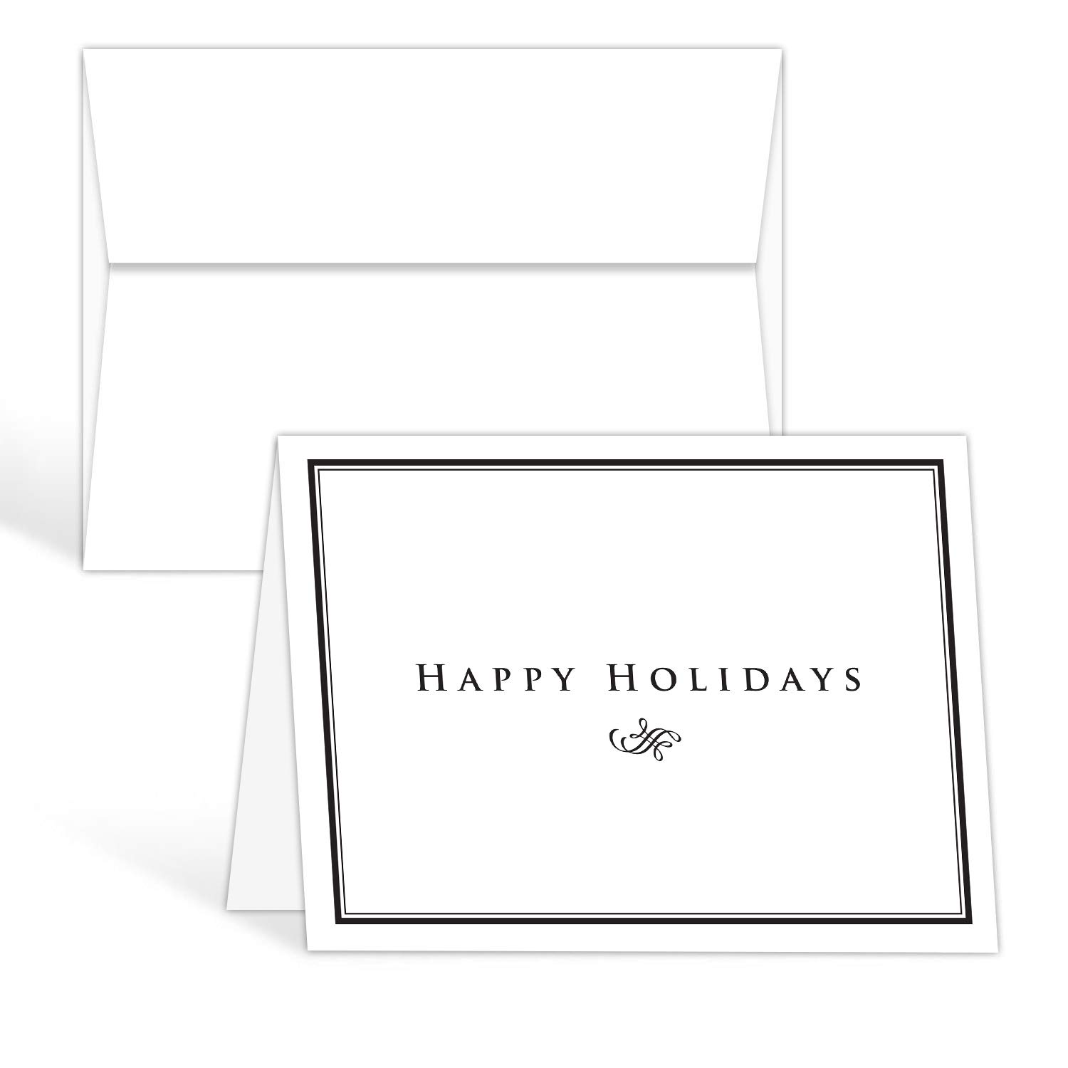 Happy Holidays - Elegant White Blank Fold Over Cards and Envelopes - for Christmas and New Year’s Greetings, Invitations, Thank You Card and Announcements - Blank Inside | 25 per Pack | 4.5 x 6"