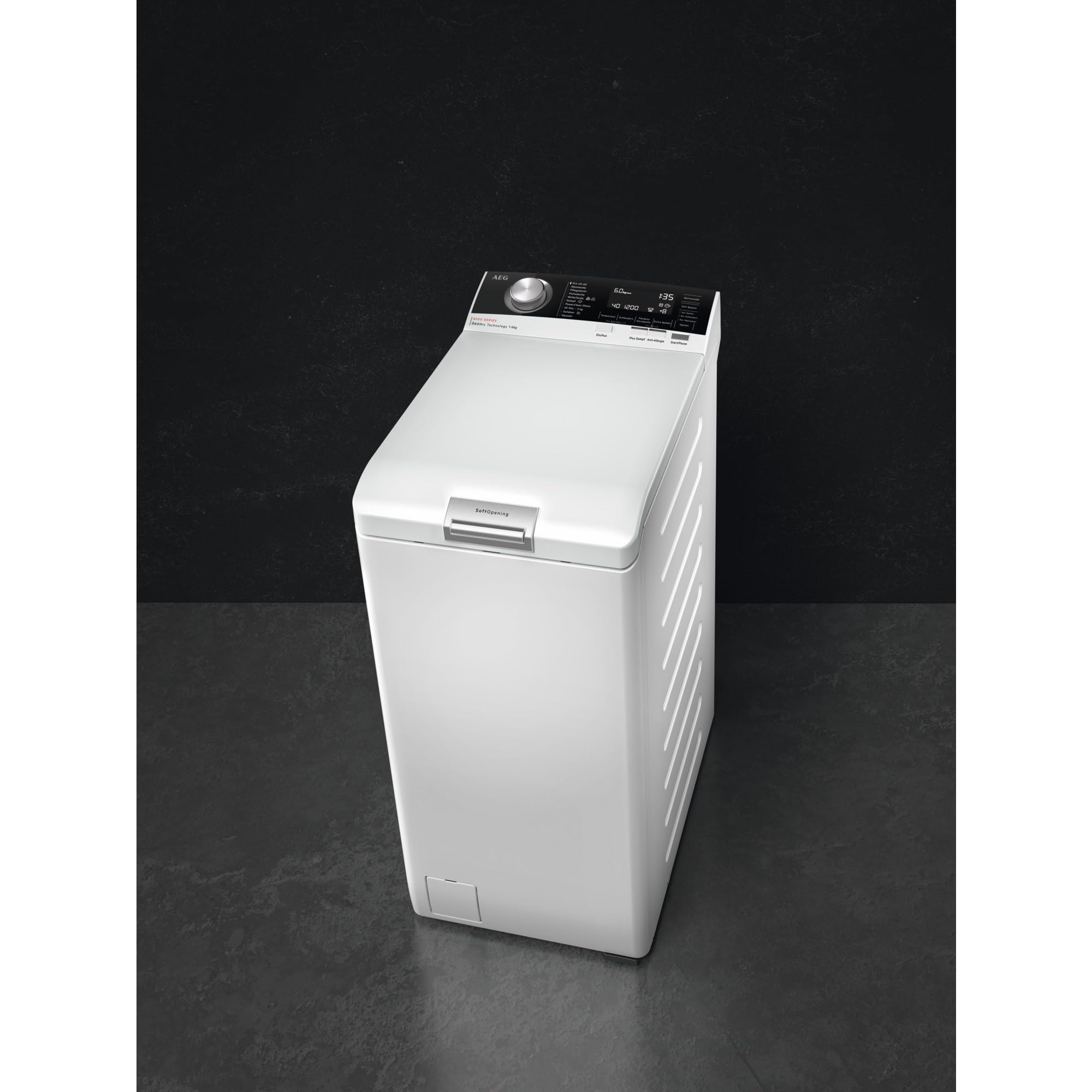 AEG Waschmaschine Toplader, 40 cm, 7 kg, Serie 8000 PowerCare - Faserschonend Sauber in nur 59Min. bei 30 °C, Dampf-Programm – Weniger Bügeln, Mengenautomatik, Nachlegefunktion, 1300 U/min, LTR8A80370