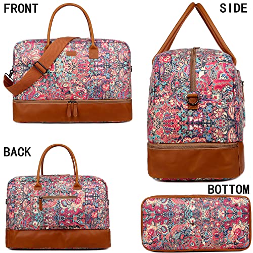 Pretty Colorful Travel Duffel Weekender Bag Overnight Bag Carry On with Shoe Compartment for Women HB-10 (HS)2