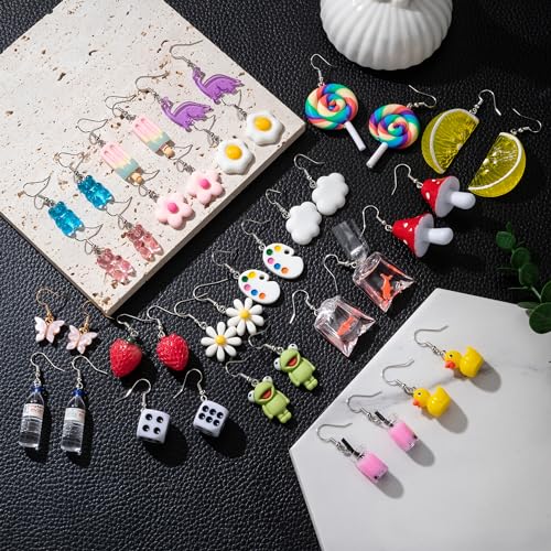 20-25 Pairs Weird Cute Earrings Drop Dangle Earrings for Women Food Earrings Aesthetic Earrings Weirdcore Kawaii Funny Earrings Set4